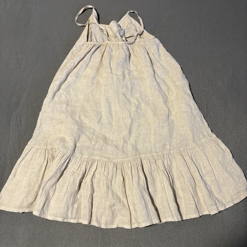 Bellambra Ruffled Dress Women M Ecru 100% Linen Made In Italy Spaghetti Strap - Picture 10 of 11